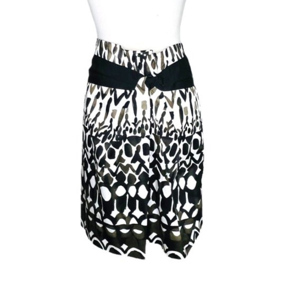Elle Tahari Abigail Sand Dune Black/White/Khaki Band Waist Pleated Skirts Sz 12